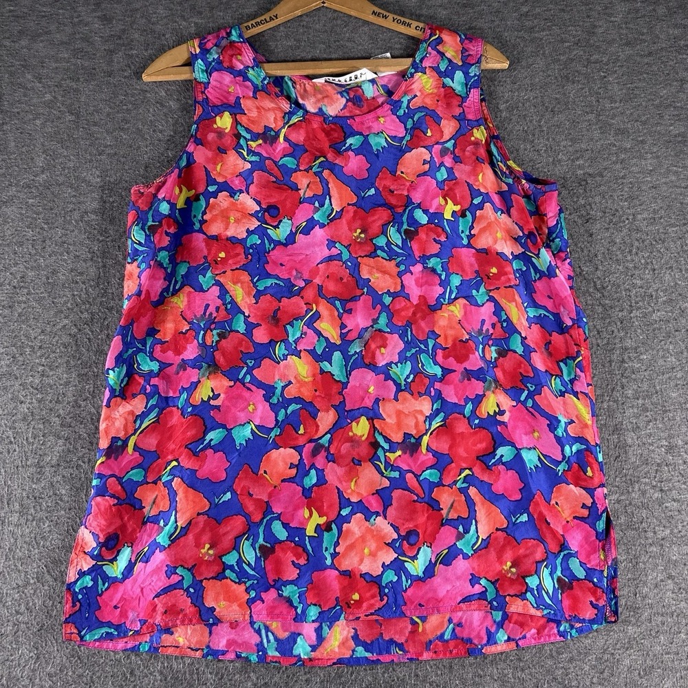 Express Silk Sleeveless Tank Top Floral Bright Beach Vacation Spring Artsy SZ M